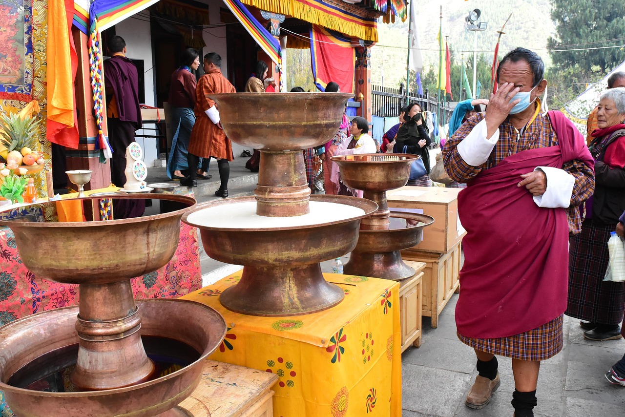 Traditional Bhutanese architecture in the streets of Thimphu during local sightseein